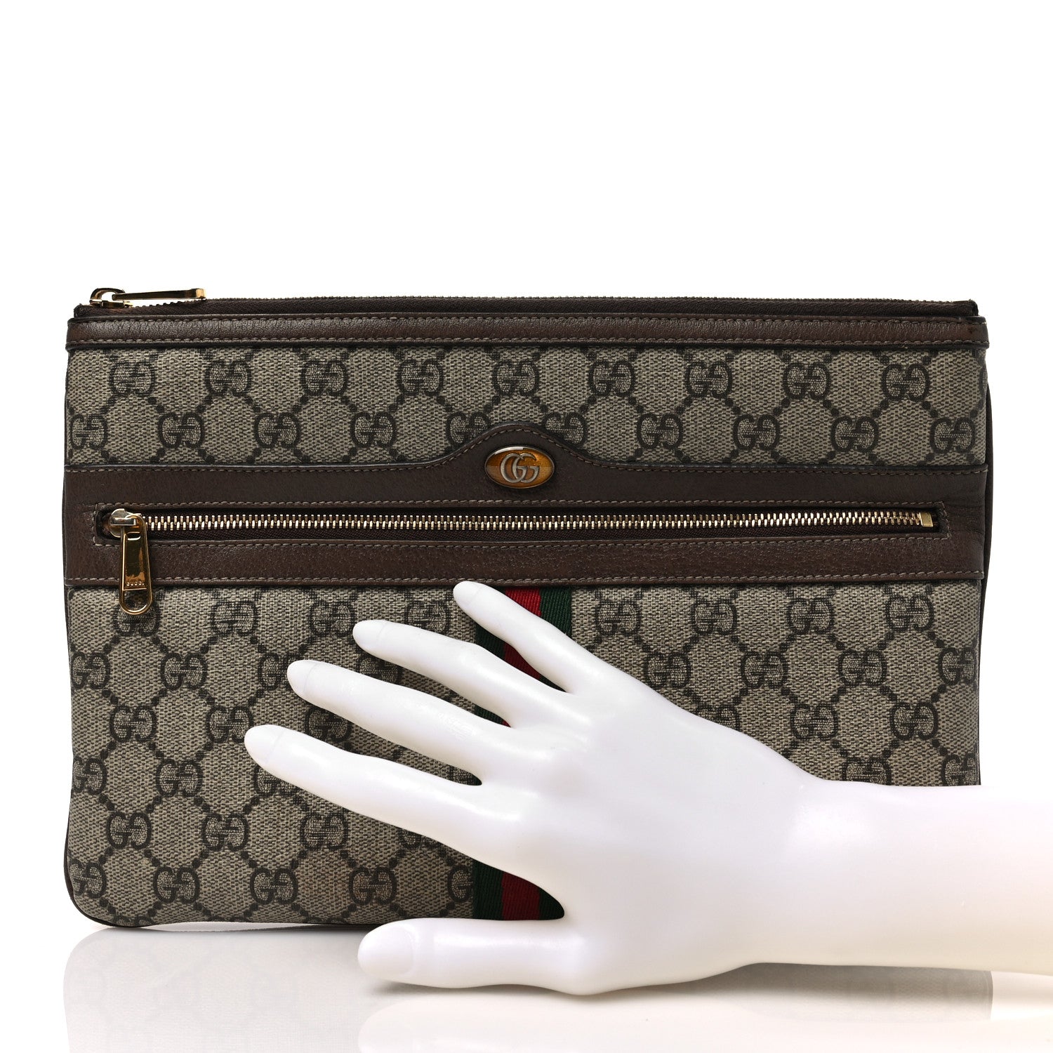 Gucci GG Supreme Monogram Large Ophidia Pouch Clutch Brown 2 of 8