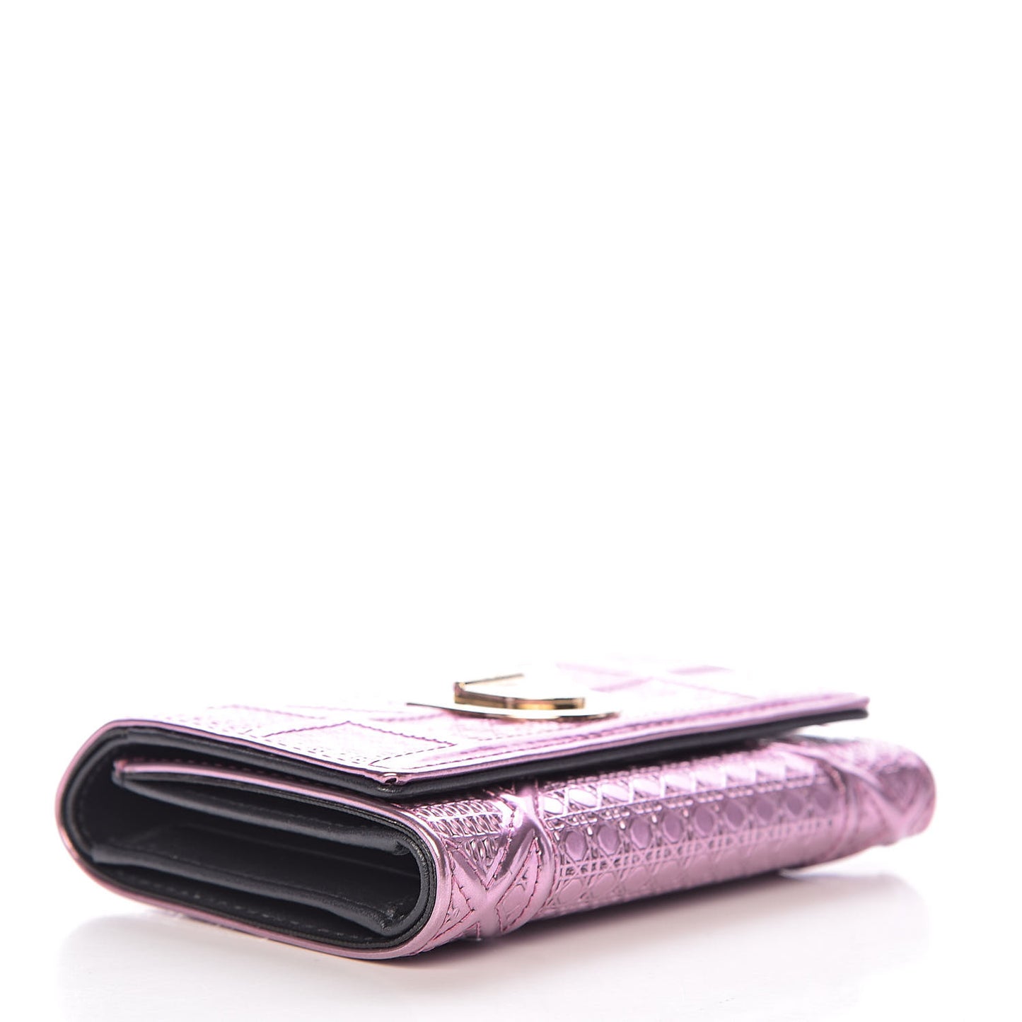 Metallic Patent Micro-Cannage Diorama Elancee Wallet Pink