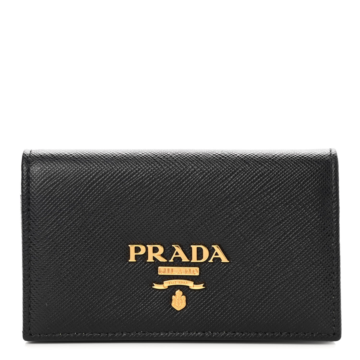 Prada Saffiano Metal Bi-Fold Card Holder Wallet Black 1 of 6