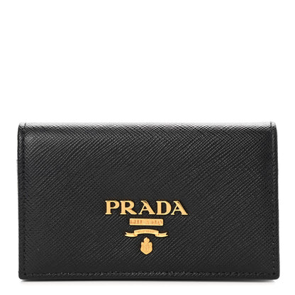 Prada Saffiano Metal Bi-Fold Card Holder Wallet Black 1 of 6