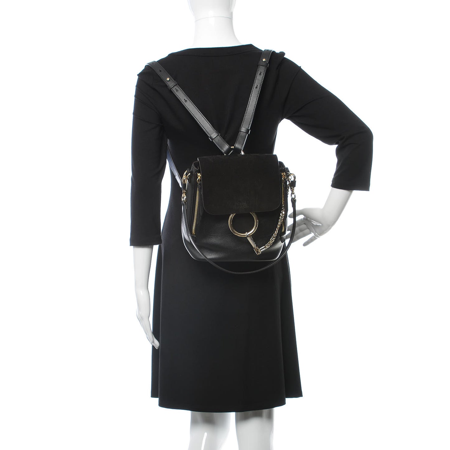 Suede Calfskin Small Faye Backpack Black