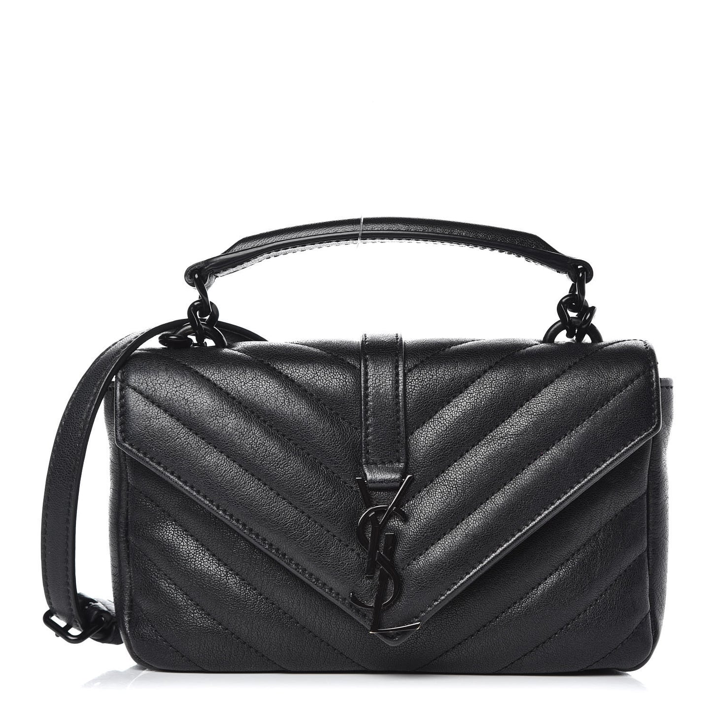 Sheepskin Matelasse Chevron Monogram College Chain Wallet Black