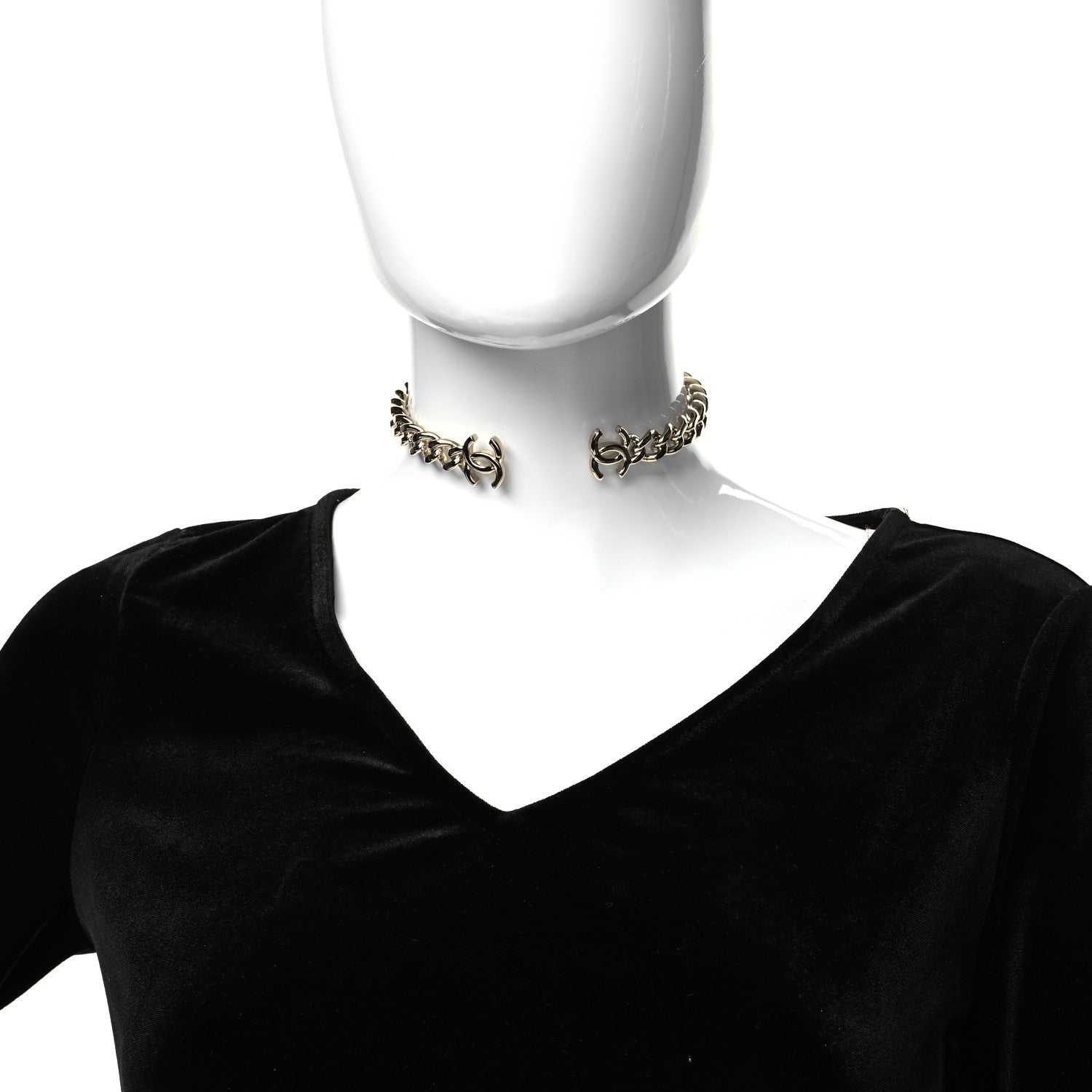 Chanel Metal CC Chain Link Choker Necklace M Gold 2 of 5
