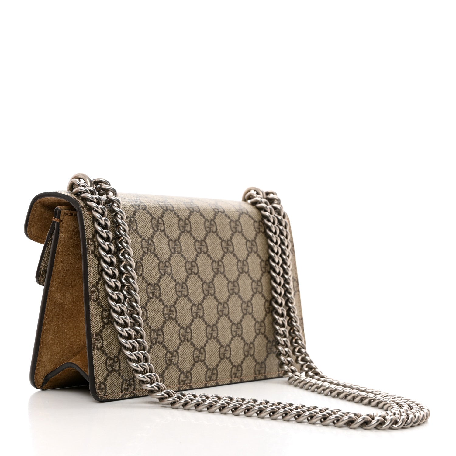 Gucci GG Supreme Monogram Suede Crystal Small Dionysus Shoulder Bag Beige Ebony Taupe 2 of 10