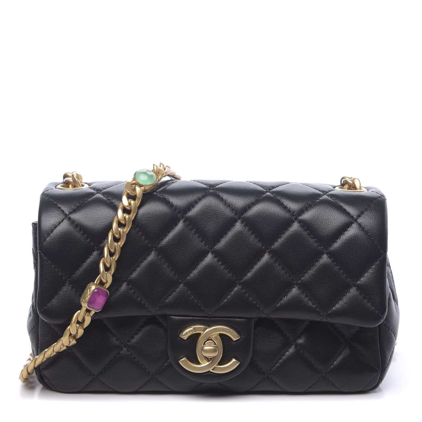 Lambskin Resin Quilted Mini Rectangular Pearl Samba Flap Black