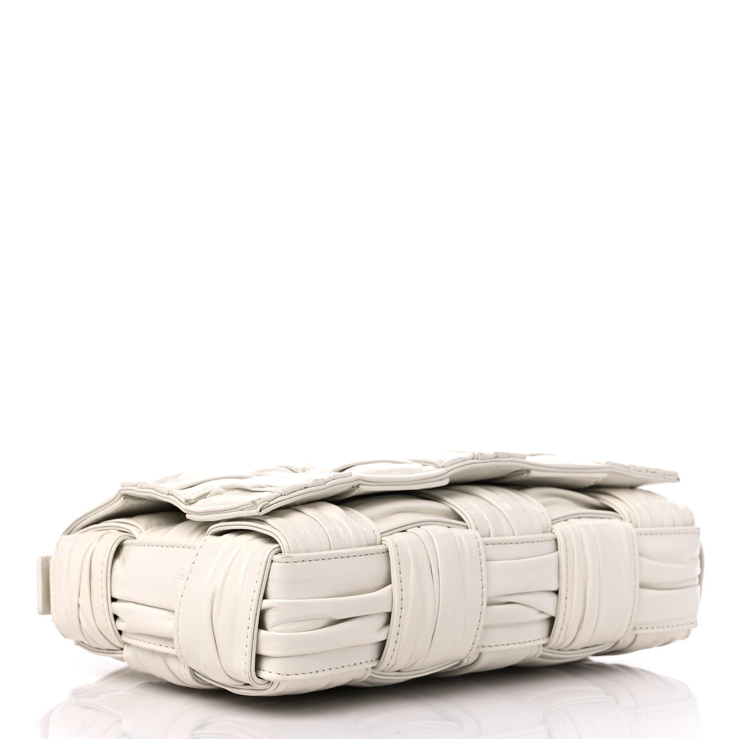 Bottega Veneta Calfskin Intreccio Plisse Cassette Crossbody Bag White 4 of 9