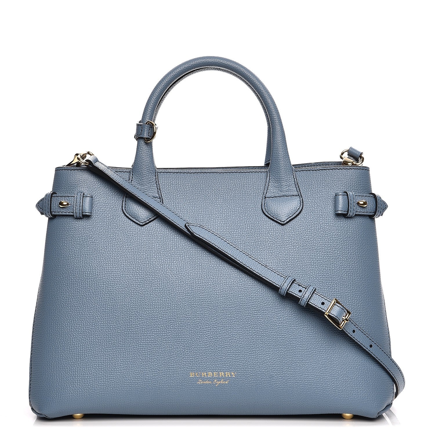 Burberry Derby Calfskin House Check Medium Banner Tote Slate Blue 1 of 9