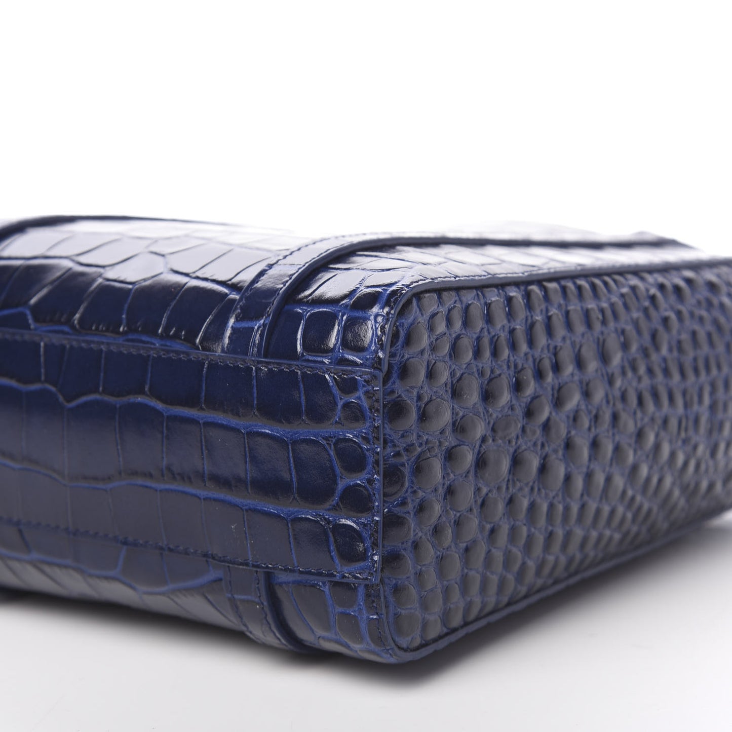 Shiny Calfskin Logo Crocodile Embossed XXS Everyday Tote Indigo
