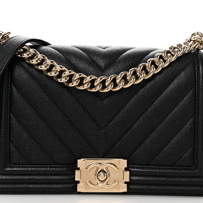 Chanel Caviar Chevron Quilted Medium Boy Flap Black 7 of 9