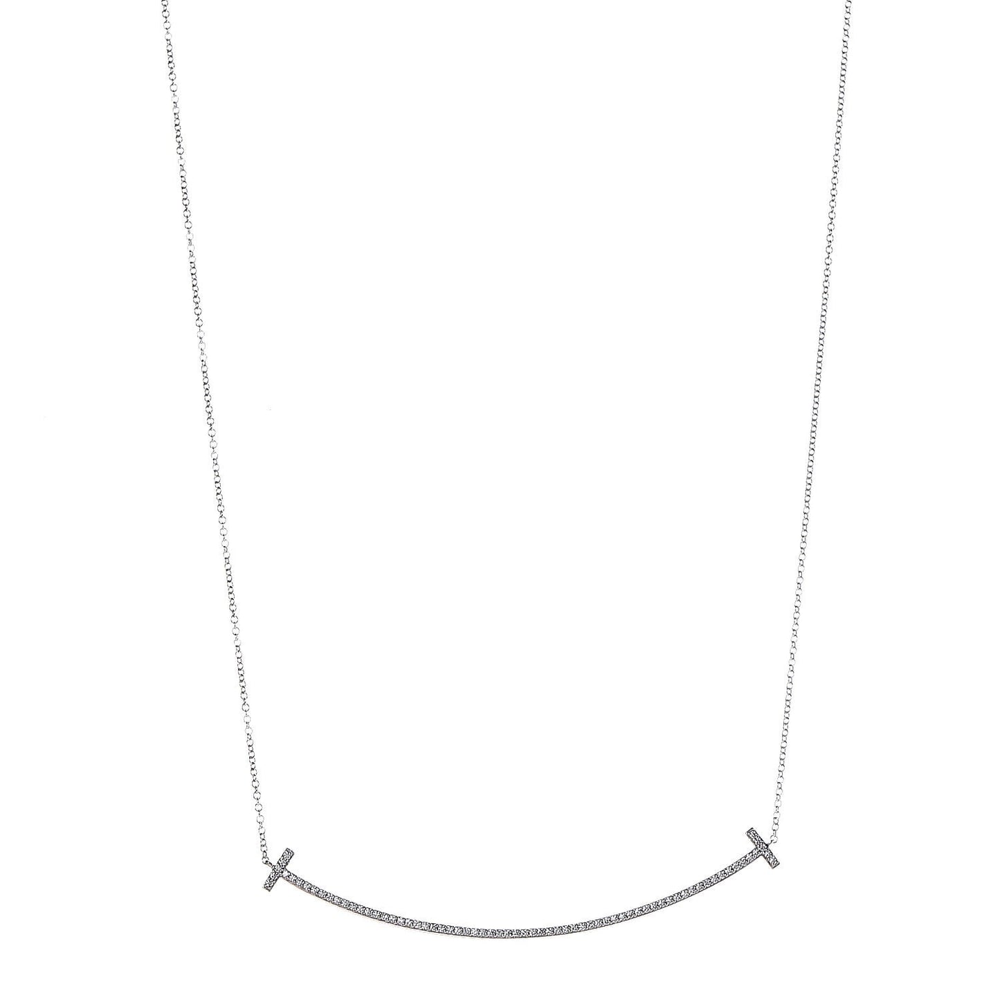 18K White Gold Diamond T Smile Pendant Necklace