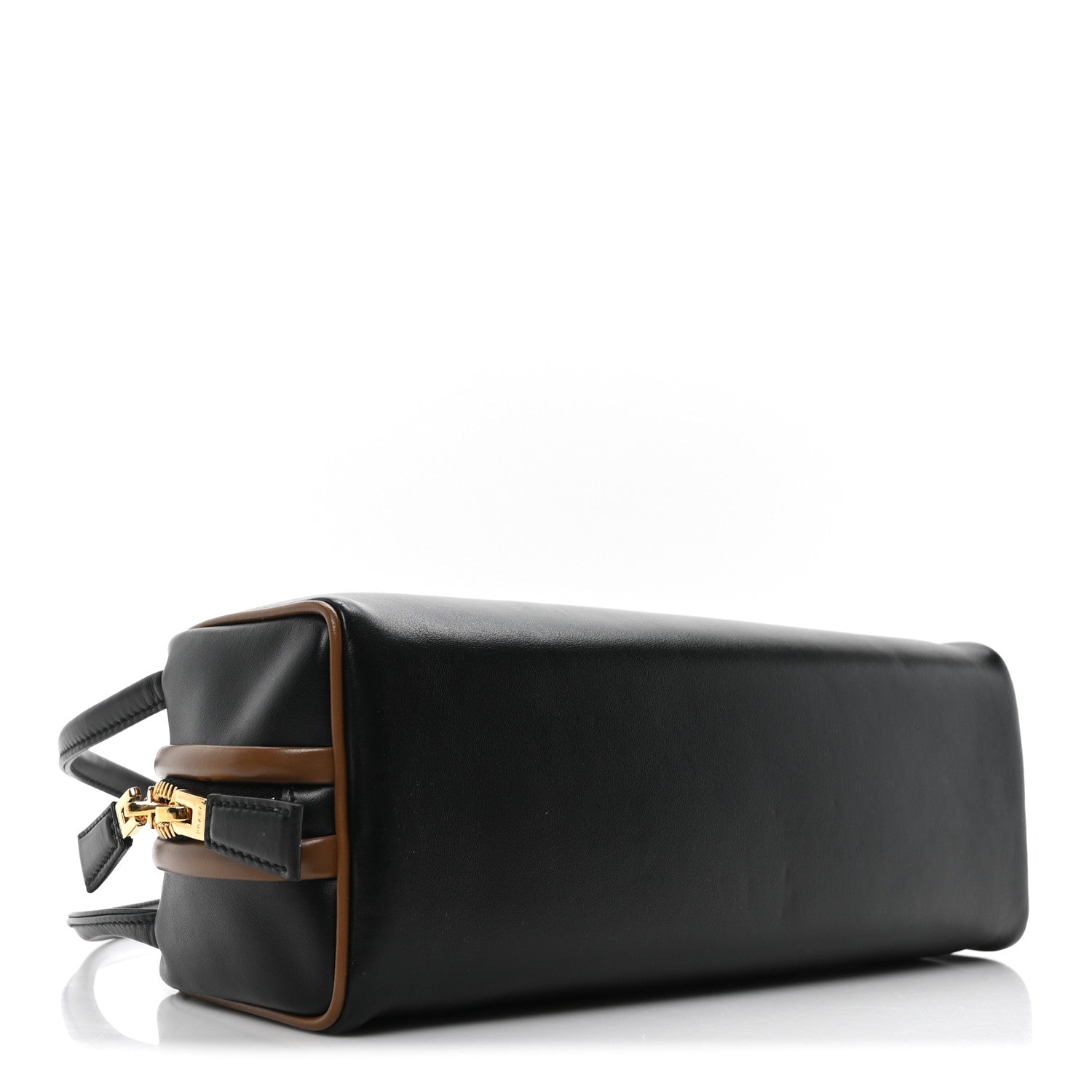 Prada Soft Calfskin Swing Shoulder Bag Black Hazelnut 1756843