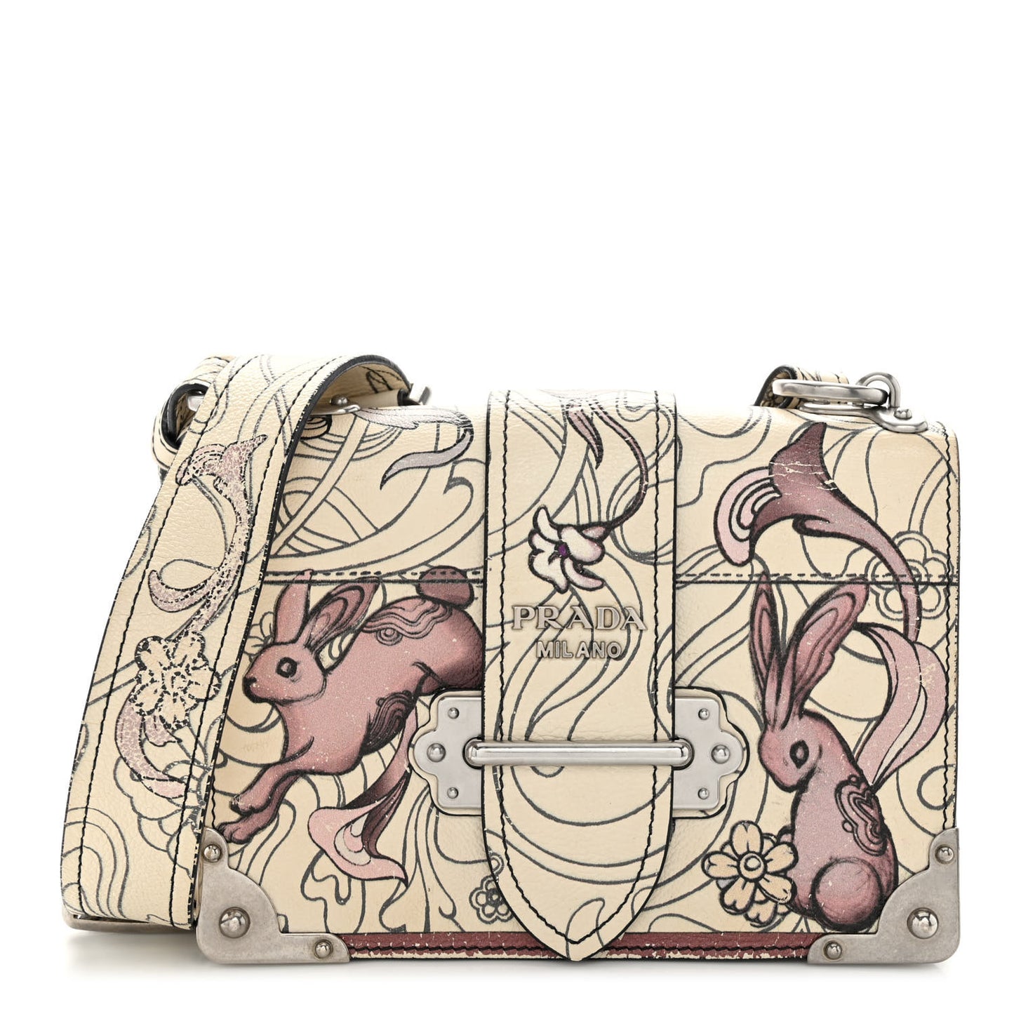 X JAMES JEAN Glace Calfskin Rabbit Print Cahier Bag Opaline