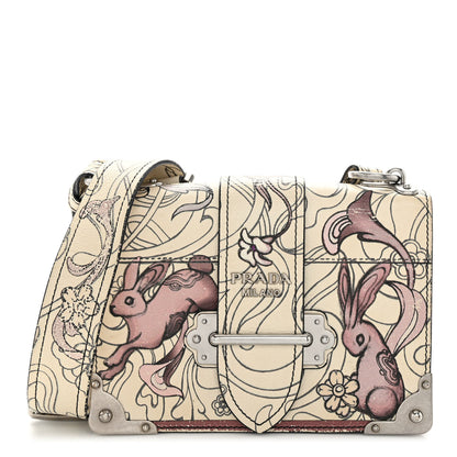 Prada X JAMES JEAN Glace Calfskin Rabbit Print Cahier Bag Opaline 1 of 13