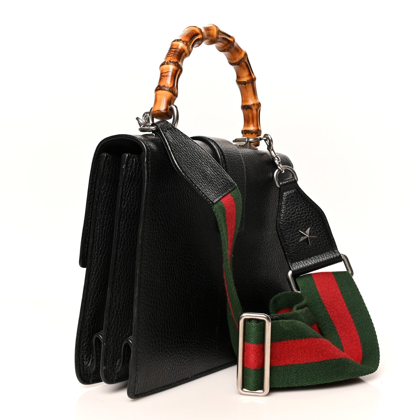Dollar Calfskin Crystal Web Medium Dionysus Bamboo Top Handle Bag Black Black Diamond