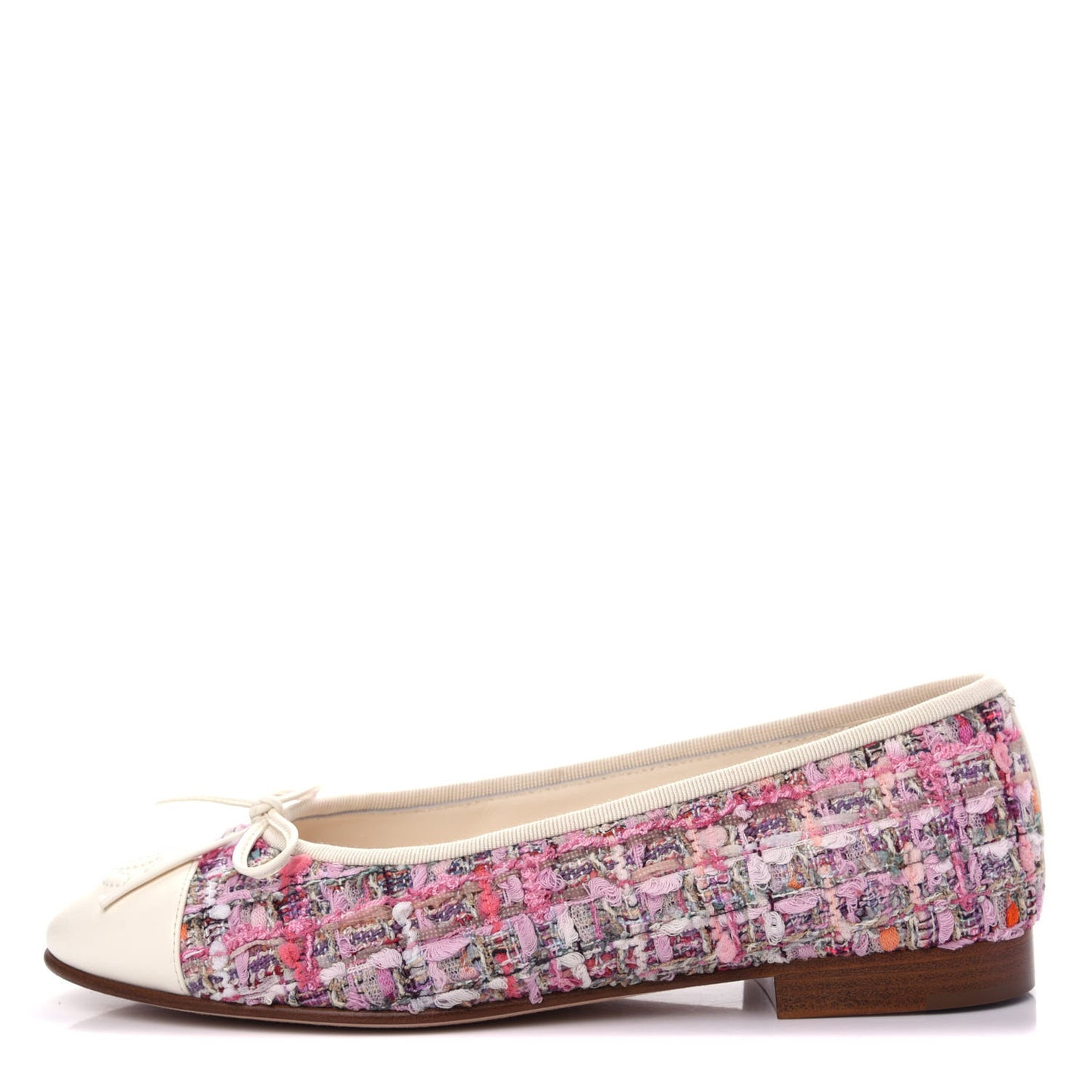 Tweed Calfskin Cap Toe Ballerina Flats 36.5 Pink