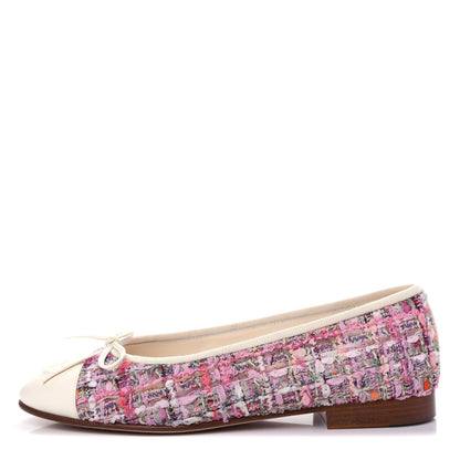 Chanel Tweed Calfskin Cap Toe Ballerina Flats 36.5 Pink 1 of 11