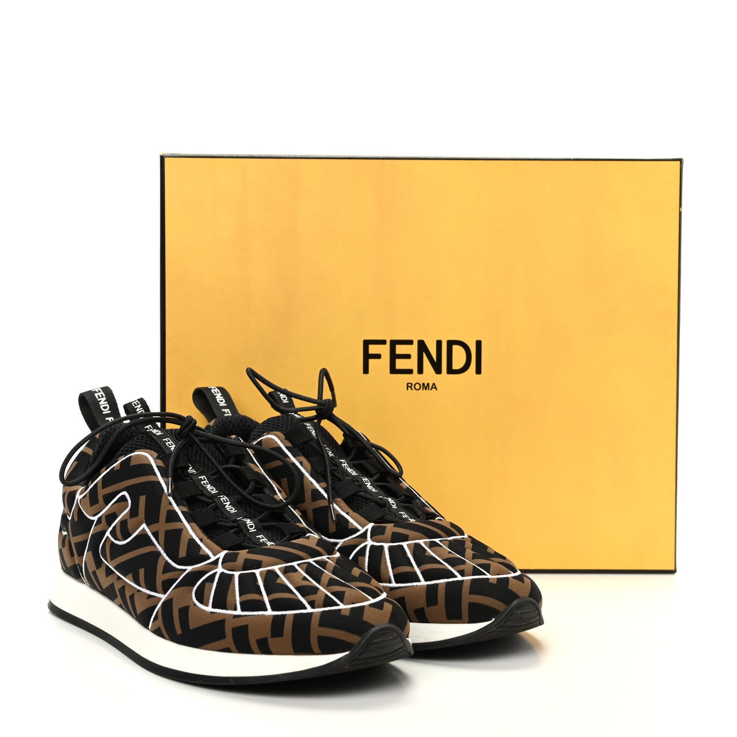 Fendi Stretch Fabric FFreedom Sneakers 36.5 Tobacco Black White 11 of 11