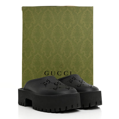Gucci Rubber GG Monogram Perforated Elea Platform 55mm Lug Sole Sandals 35 Black 9 of 9