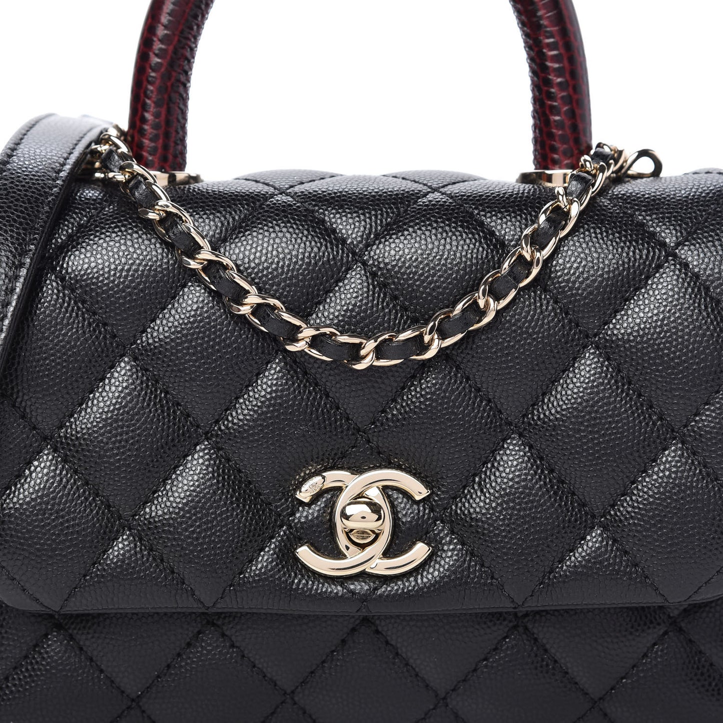 Caviar Lizard Embossed Quilted Extra Mini Coco Handle Flap Black