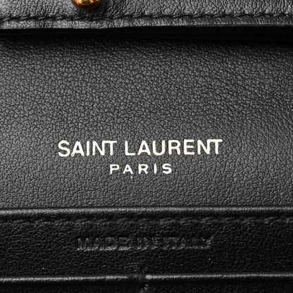 Saint Laurent Calfskin Crocodile Embossed Monogram Chain Wallet Black 7 of 12