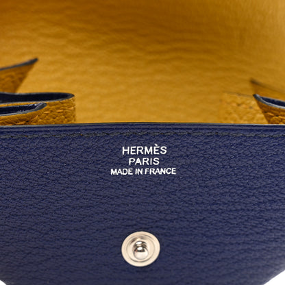 Hermes Chevre Mysore Verso Le 24 Coin Purse Bleu Encre Jaune Ambre 6 of 7