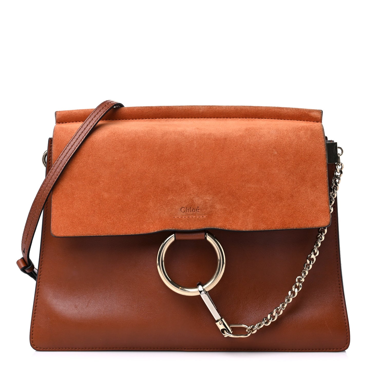 Suede Calfskin Medium Faye Shoulder Bag Tobacco