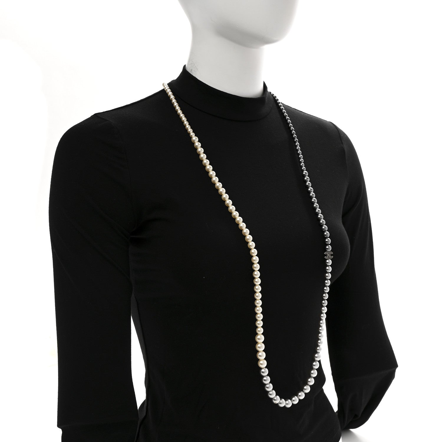 Chanel Graduated Pearl CC Long Necklace Ruthenium Grey Black 2 of 7