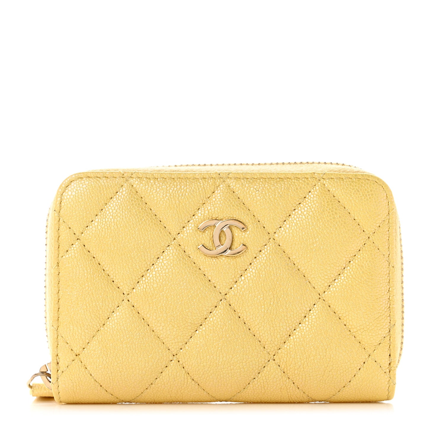 Iridescent Caviar Quilted Zip Coin Purse Yellow