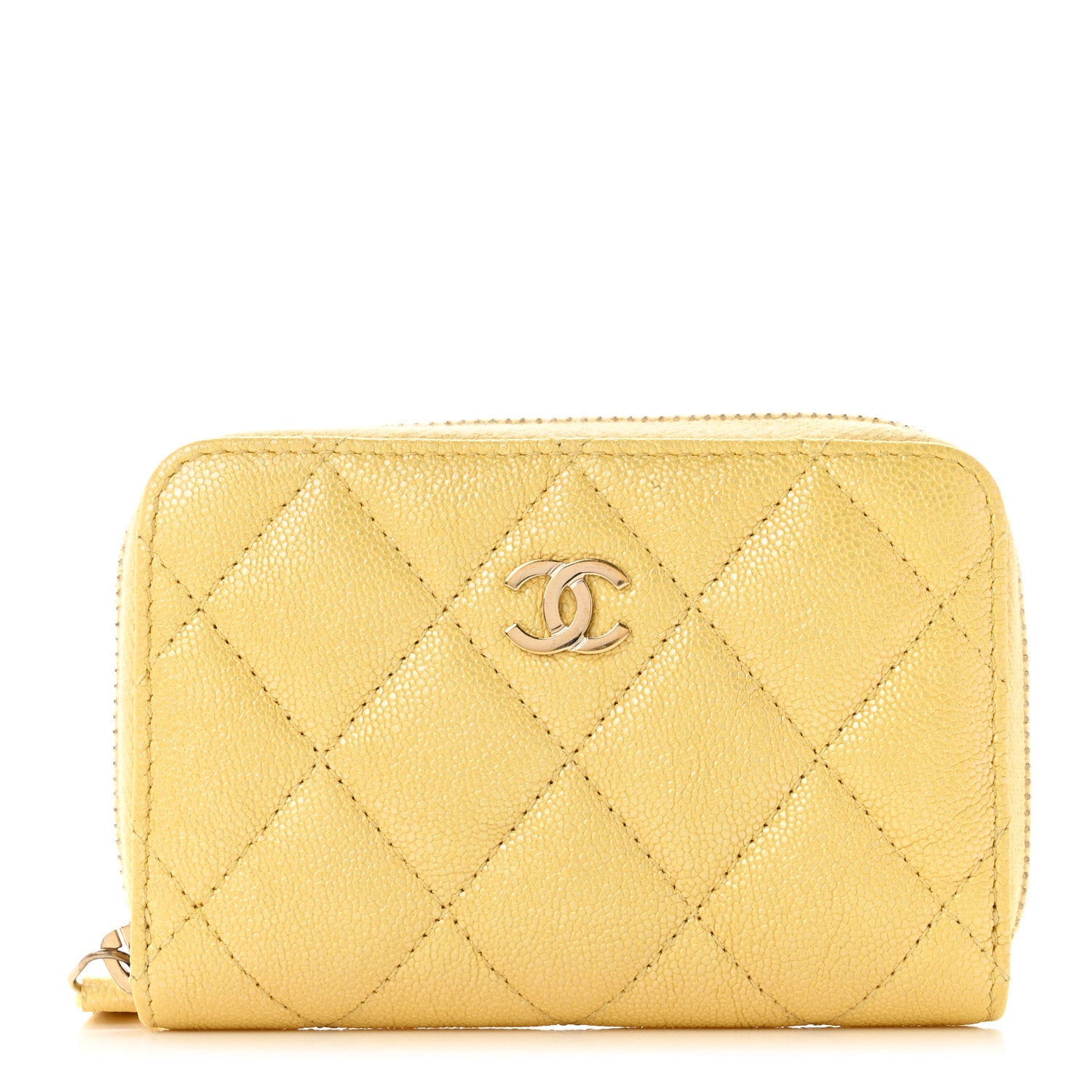 Chanel Iridescent Caviar Quilted Zip Coin Purse Yellow 1 of 8