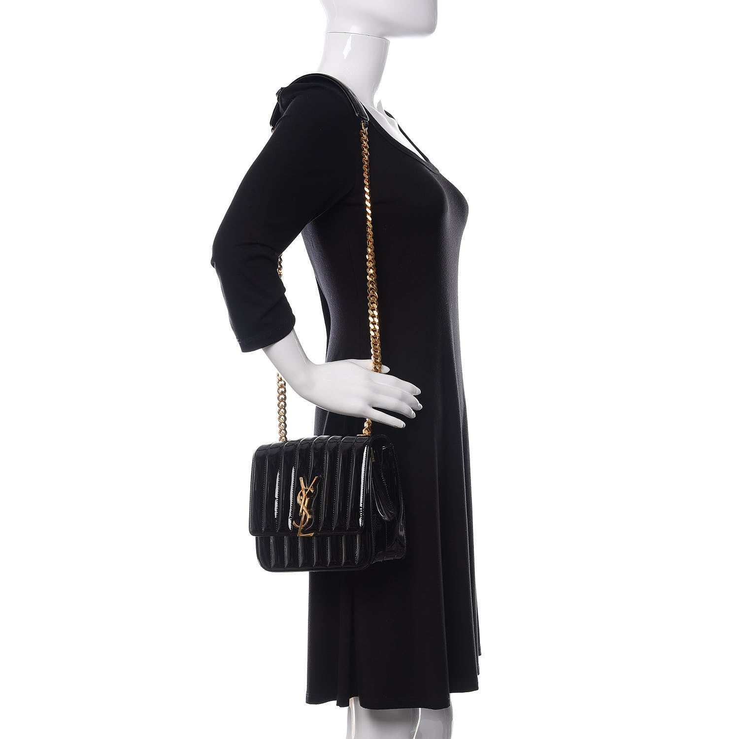 Saint Laurent Patent Calfskin Matelasse Monogram Medium Vicky Chain Bag Black 2 of 10