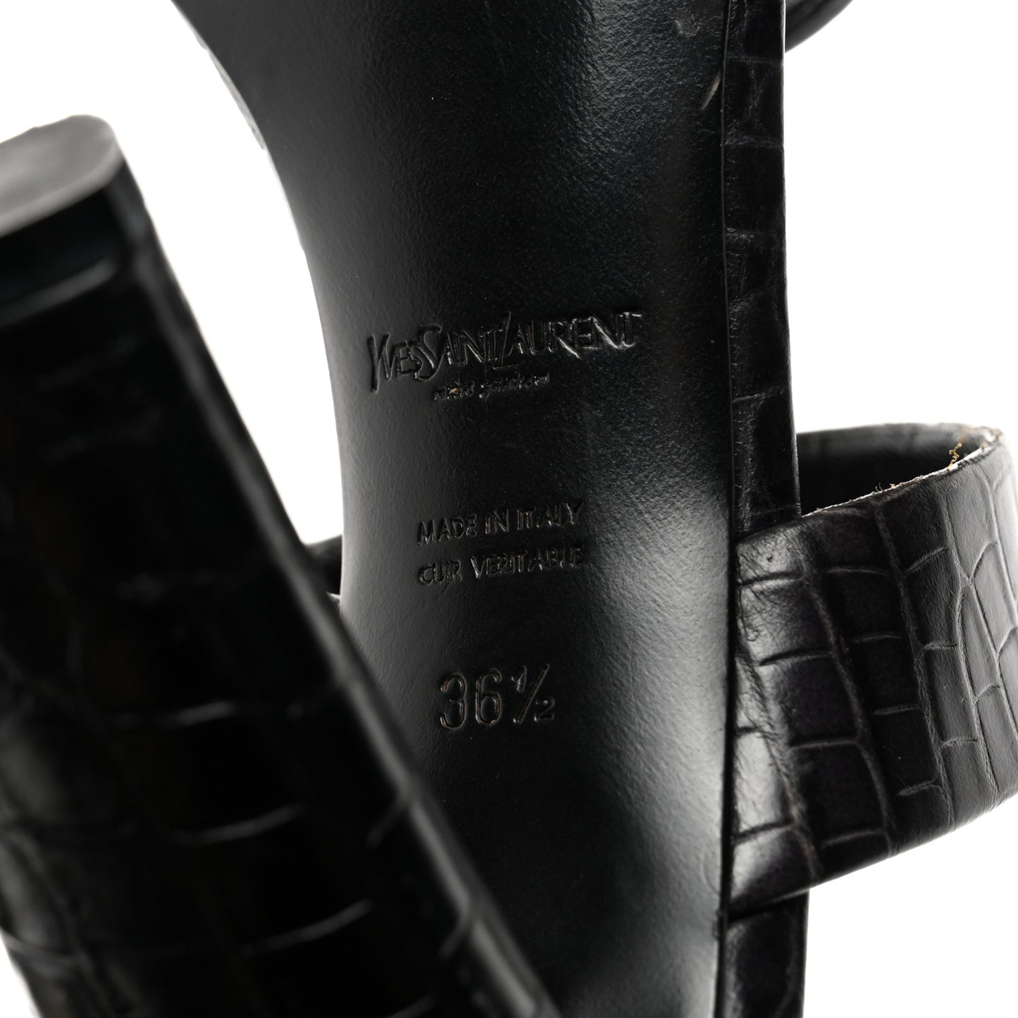 Calfskin Crocodile Embossed Sandals 36.5 Black