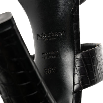Saint Laurent Calfskin Crocodile Embossed Sandals 36.5 Black 7 of 7