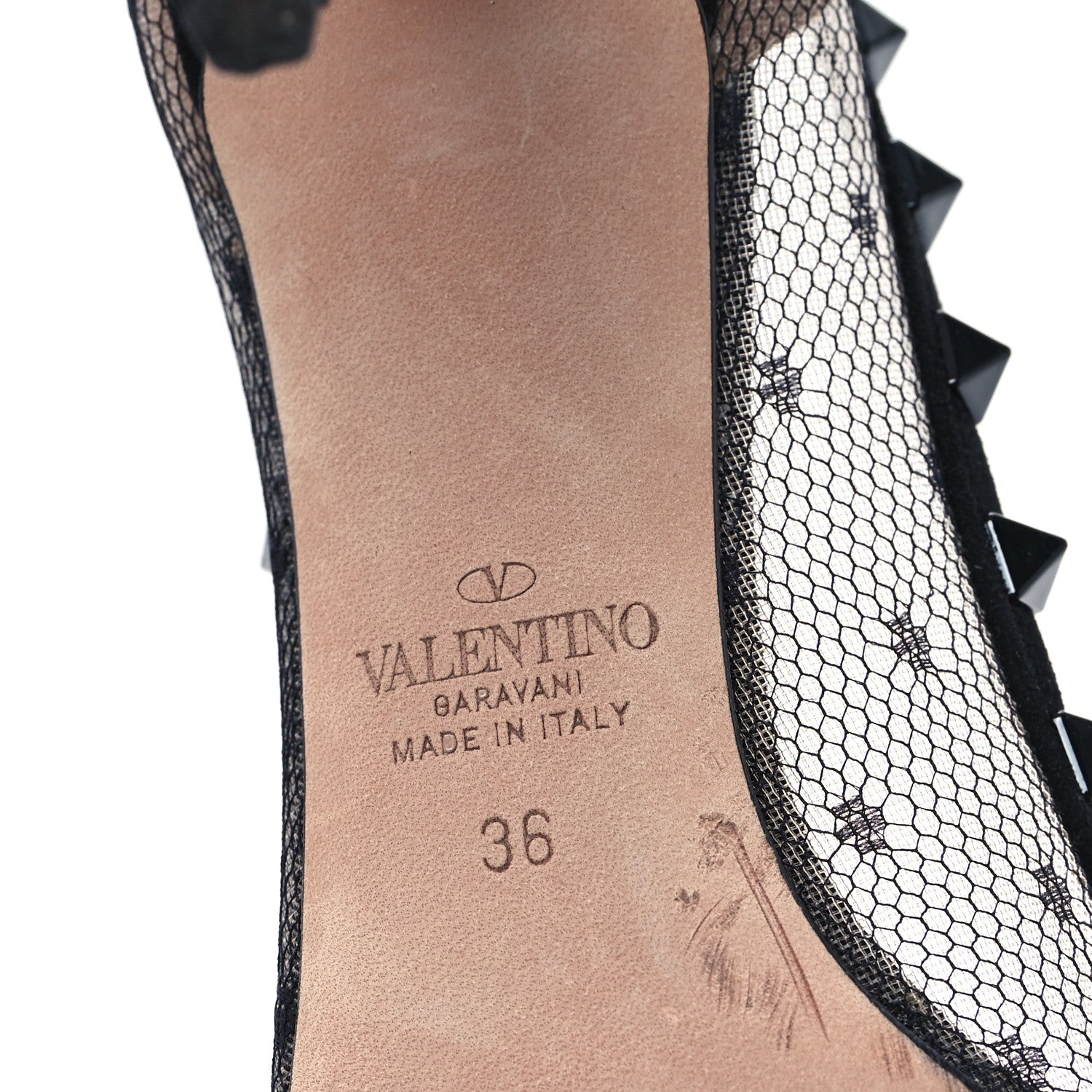 Valentino Garavani Mesh Point d'Esprit Calfskin Rockstud 85mm Pumps 36 Black 7 of 9