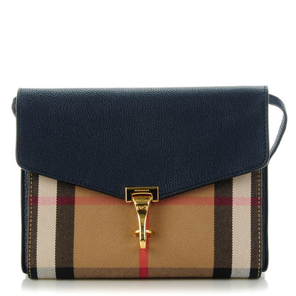 Burberry Pebbled Calfskin House Check Small Macken Crossbody Bag Ink Blue 1 of 8