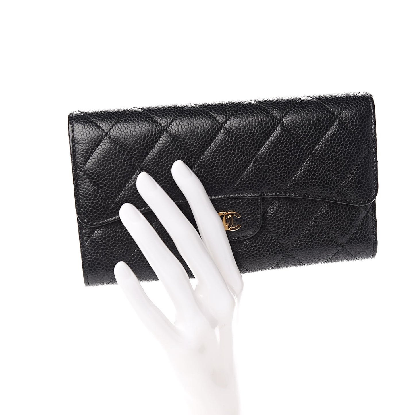 Caviar Quilted Long Flap Wallet Black