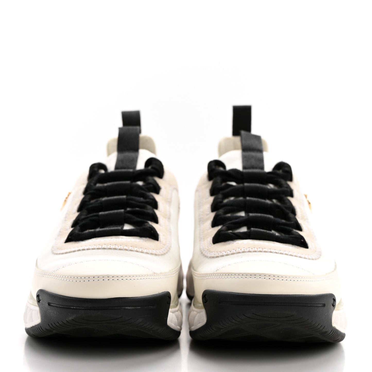 Velvet Calfskin Mixed Fibers CC Sneakers 37 Ivory Black