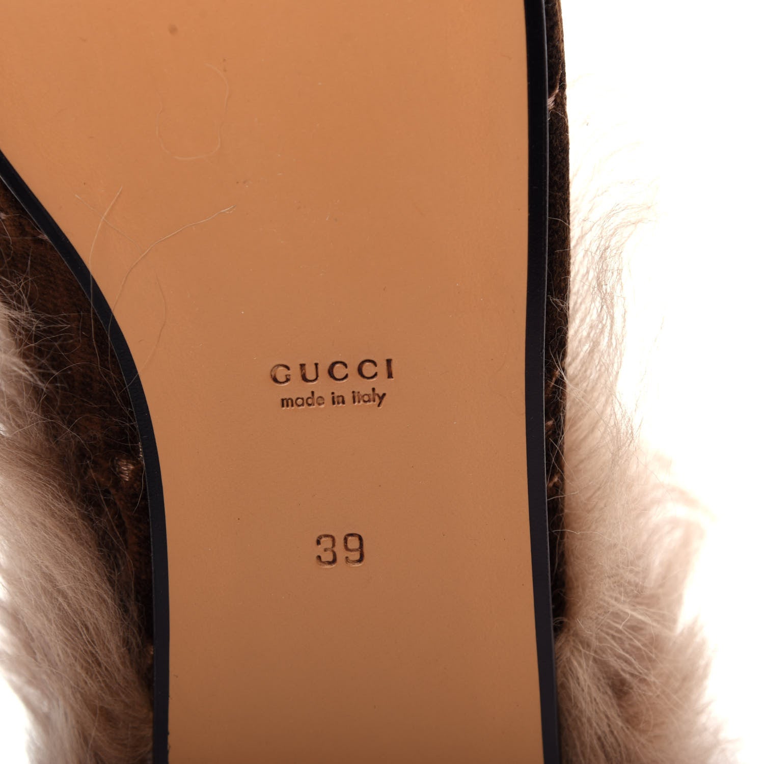 Gucci Velvet GG Monogram Fur Womens Princetown Slippers 39 Brown Black Natural 9 of 10