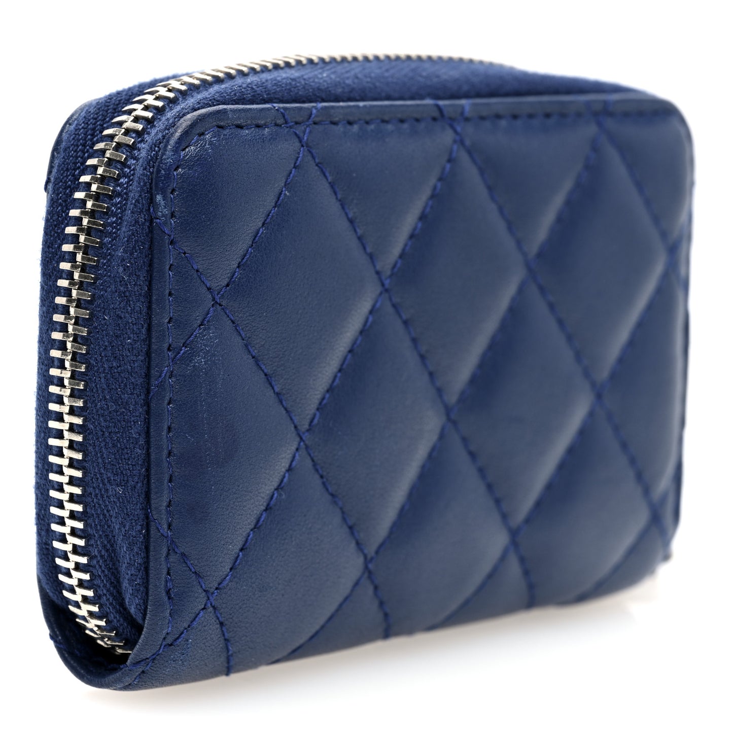 Lambskin Quilted Zip Coin Purse Blue