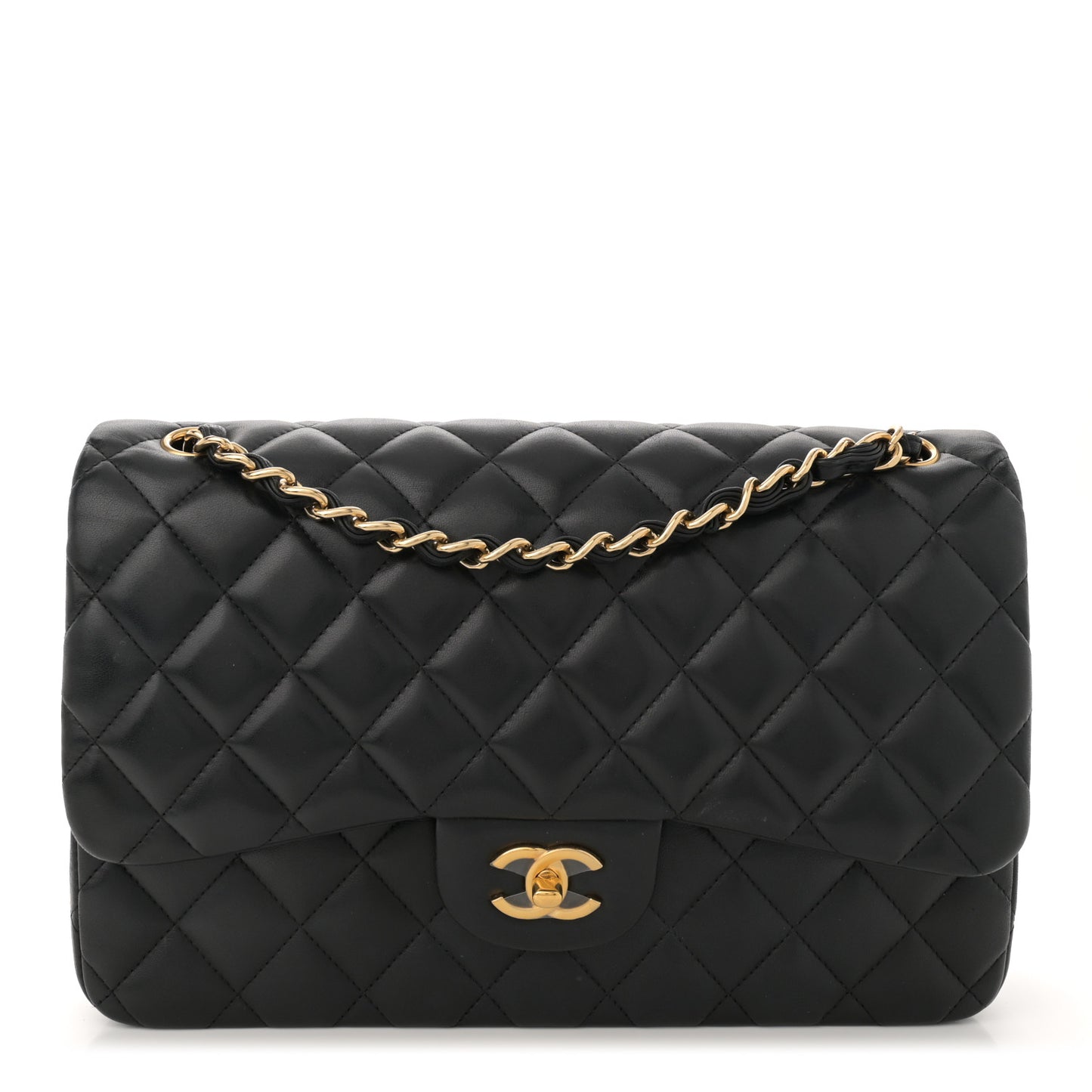 Lambskin Quilted Jumbo Double Flap Black