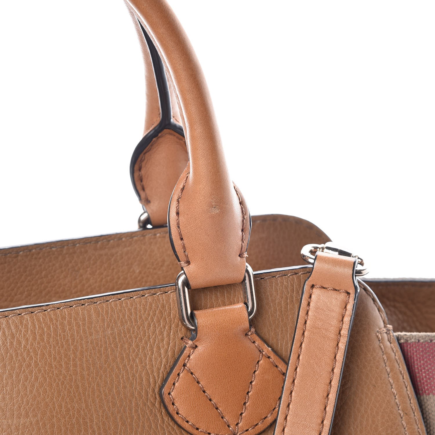 Burberry Mega Check Grained Calfskin Medium Harcourt Satchel Saddle Brown 14 of 28