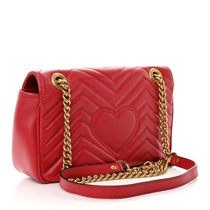 Gucci Calfskin Matelasse Small GG Marmont Shoulder Bag Hibiscus Red 3 of 11