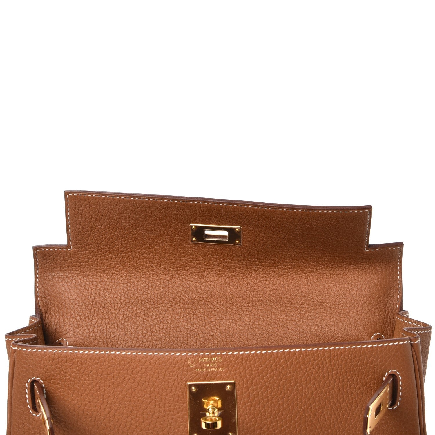 Hermes Taurillon Clemence Retourne Horseshoe Kelly 28 Gold 11 of 40
