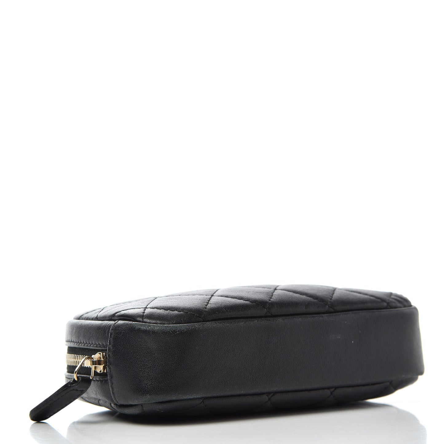Lambskin Quilted Small Curvy Pouch Cosmetic Case Black