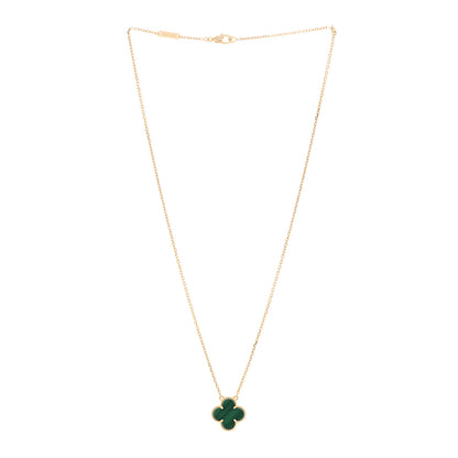 Van Cleef & Arpels 18K Yellow Gold Malachite Vintage Alhambra Pendant Necklace 3 of 5