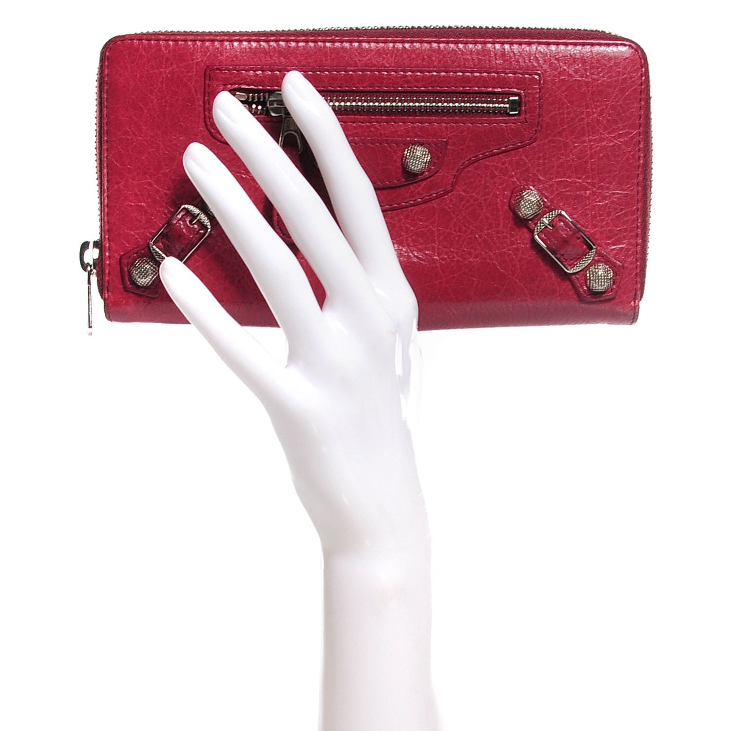 Balenciaga Agneau Giant 12 Silver Hardware Continental Zip Around Wallet Cassis 2 of 10