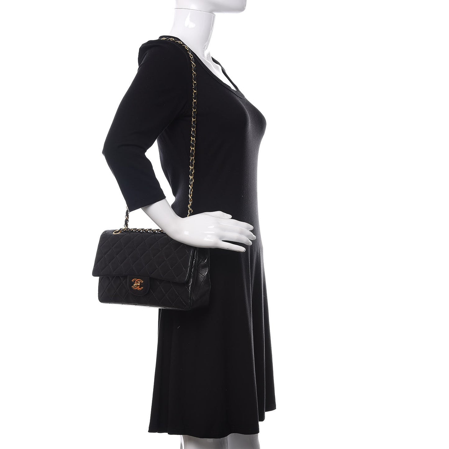 Lambskin Quilted Medium Double Flap Black