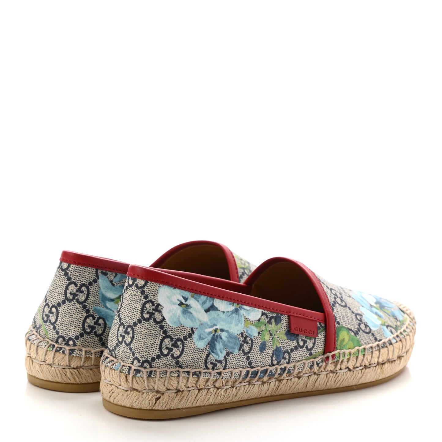 GG Supreme Monogram Blooms Espadrilles 36 Beige Blue Navy Hibiscus Red