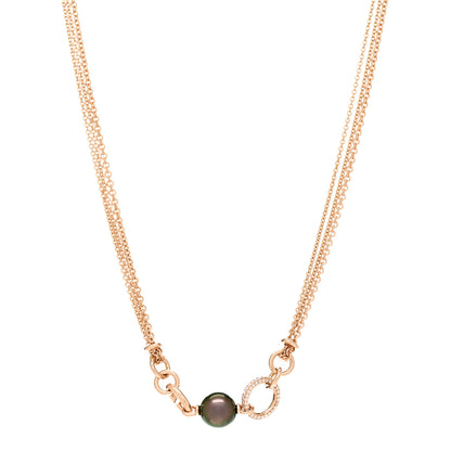 Hermes 18K Rose Gold Diamond Black Tahitian Pearl Albertine Necklace 1 of 5