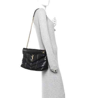 Saint Laurent Lambskin Quilted Medium Loulou Puffer Monogram Chain Satchel Black 2 of 10