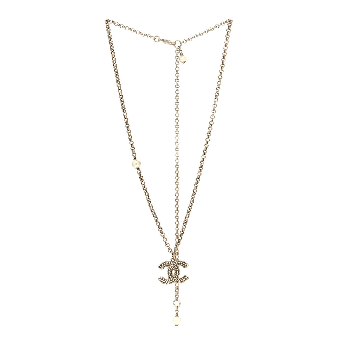 Pearl CC Pendant Necklace Golden Pearly White